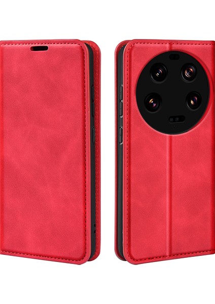 Xiaomi 13 Ultra Şok Geçirmez Pu Deri Deri Cüzdan Flip Kılıf Cilt Touch Stand Cep Telefonu Kapak-Kırmızı (Yurt Dışından)