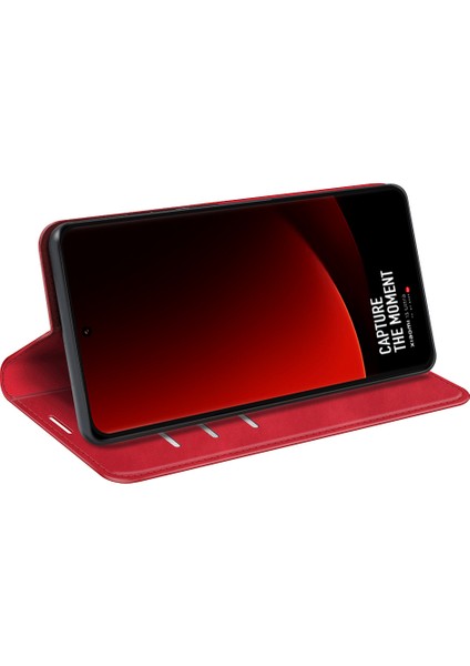 Xiaomi 13 Ultra Şok Geçirmez Pu Deri Deri Cüzdan Flip Kılıf Cilt Touch Stand Cep Telefonu Kapak-Kırmızı (Yurt Dışından) modelleri