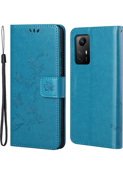 Xiaomi Redmi Için Deri Telefon Kılıfı Not 12S 4g Kelebek Çiçeği Baskalı Flip Stand Cüzdan Kapak Mavisi (Yurt Dışından)
