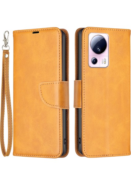 Xiaomi 13 Lite/civi 2 5g Stand Telefon Kılıfı Pu Deri Cüzdan Telefon Kapağı Strap-Sarı (Yurt Dışından)