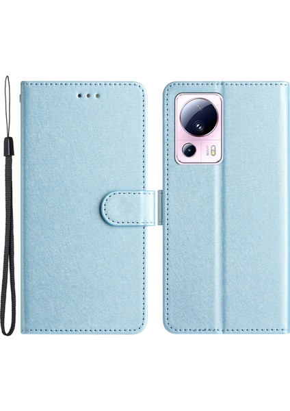 Xiaomi Için 13 Lite/civi 2 5g Pu Deri Ipek Doku Telefon Kılıfı Stand Flip Cover Sky Mavi (Yurt Dışından)