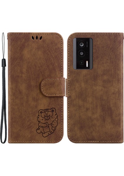 Xiaomi Için Pu Deri Kılıf Redmi K60 5G/K60 Pro 5g/poco F5 Pro 5g Stand Cüzdan Tiger Deseni Baskılı Cep Telefonu Flip Cover-Brown (Yurt Dışından)