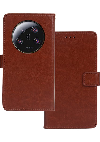 Xiaomi 13 Ultra Pu Deri Telefon Kapağı Stand Cüzdan-Brown ile Çılgın At Doku Kılıfı (Yurt Dışından)
