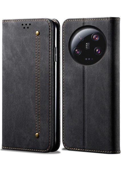 Xiaomi Için 13 Ultra Cüzdan Stand Pu Deri Kılıf Kot Ceza Doku Cep Telefonu Kapak Black (Yurt Dışından)