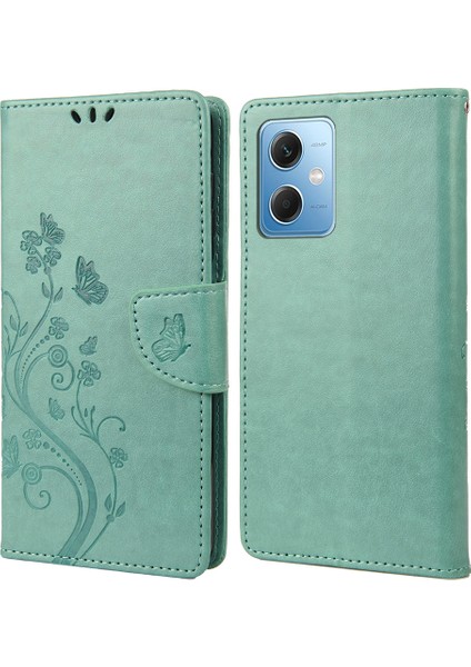 Xiaomi Redmi Için Note 12 5g (Global)/(Hindistan)/(Çin)/poco X5 5g Telefon Kılıfı Çiçek Kelebek Basılı Deri Cüzdan Stand Kapak Yeşili (Yurt Dışından)