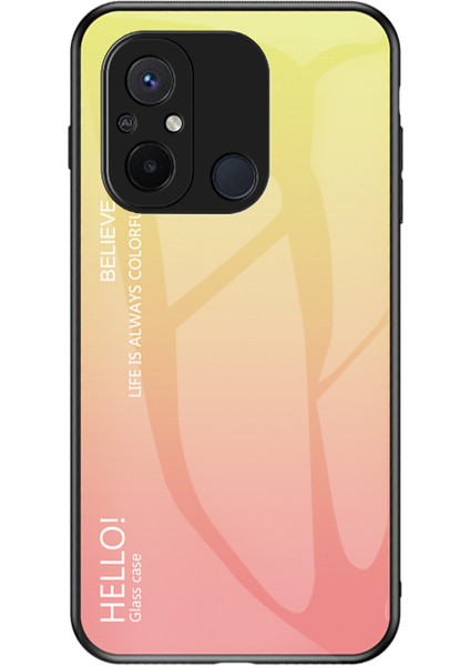 Xiaomi Redmi Için 12C 4g Gradyan Renkli Telefon Kılıfı Temperli Cam+Pc+Tpu Kapak Sınıfı Sarı (Yurt Dışından)