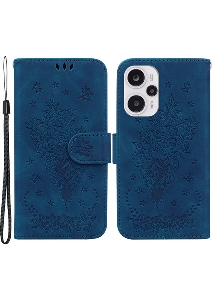 Xiaomi Redmi Için Cüzdan Kılıfı Not 12 Turbo/poco F5 5g, Stand Gül Kelebek Baskılı Pu Deri Telefon Kapak Mavisi (Yurt Dışından)