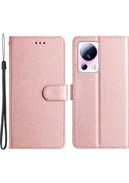 Xiaomi Için 13 Lite/civi 2 5g Pu Deri Ipek Doku Telefon Kılıfı Stand Flip Cover-Rose Gold (Yurt Dışından)