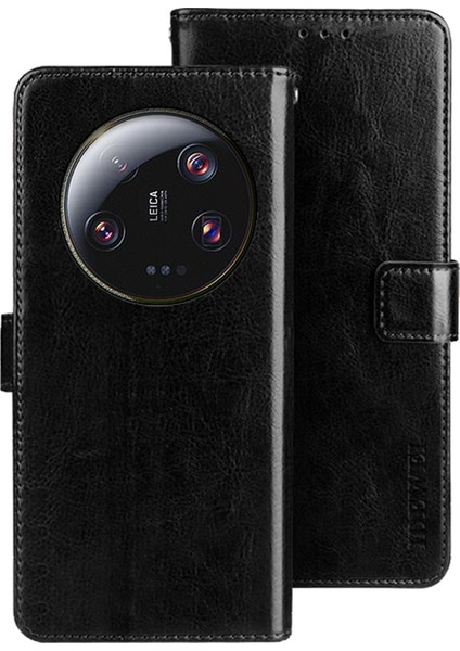 Xiaomi Için 13 Ultra Çılgın At Dokusu Pu Deri Kılıf Stand Cüzdan Cep Telefonu Kapak Black (Yurt Dışından)
