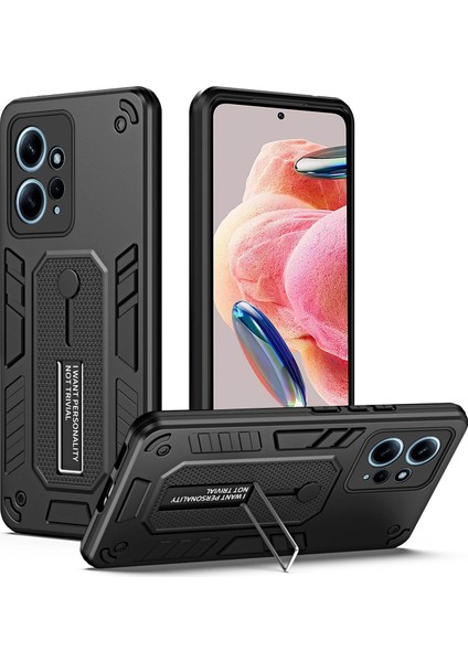 Xiaomi Redmi Için Note 12 4g Tpu+Pc Telefon Kapağı Yumuşak Halka Kayış-Siyah ile Gizli Kickstand Kasası (Yurt Dışından)