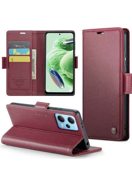Xiaomi Redmi Için Note 12 5g (Çin)/(Hindistan)/(Global)/poco X5 5g Litchi Doku Rfıd Engelleme Cüzdan Deri Deri Stand Telefon Kapak-Kırmızı (Yurt Dışından)