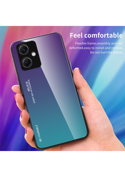 Xiaomi Redmi Için Note 12 5g (Hindistan) / Poco X5 5g Gradyan Renk Anti-Drop Telefon Kılıfı Temperlenmiş Cam Sert Pc Yumuşak Tpu Çizilmeye Dirençli Arka Kapak / Pembe (Yurt Dışından)