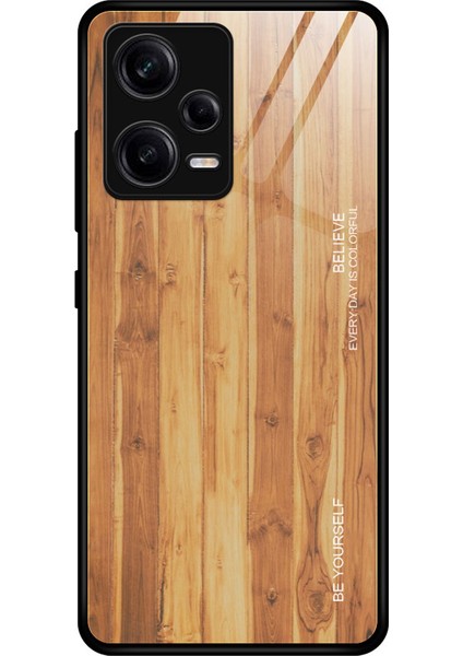 Xiaomi Redmi Için Note 12 Pro 5g Pu Deri Stand Cüzdan Kapağı, Kayış Şoku Emici Arka Koruyucu Ahşap Desen Temperli Cam Kabuk Telefon Kasası Tpu Çerçeve Koruyucu Kapak Kahverengi (Yurt Dışından)