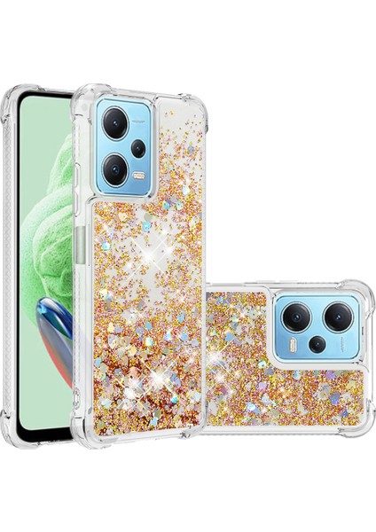 Xiaomi Redmi Için Not 12 4g Glitter Akan Sıvı Kılıf Yumuşak Tpu Şok Geçirmez Telefon Kapak-Altın/kalpler (Yurt Dışından)