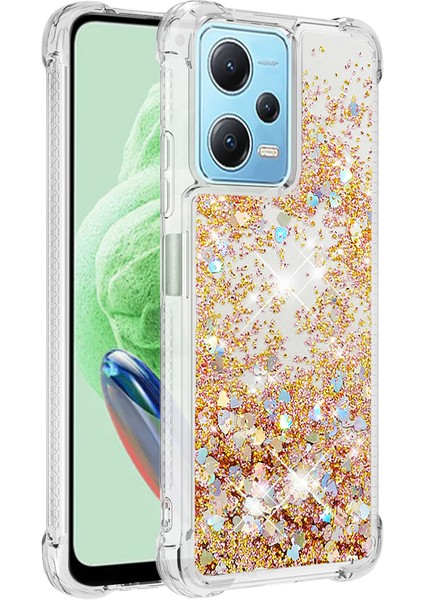 Xiaomi Redmi Için Not 12 4g Glitter Akan Sıvı Kılıf Yumuşak Tpu Şok Geçirmez Telefon Kapak-Altın/kalpler (Yurt Dışından) modelleri