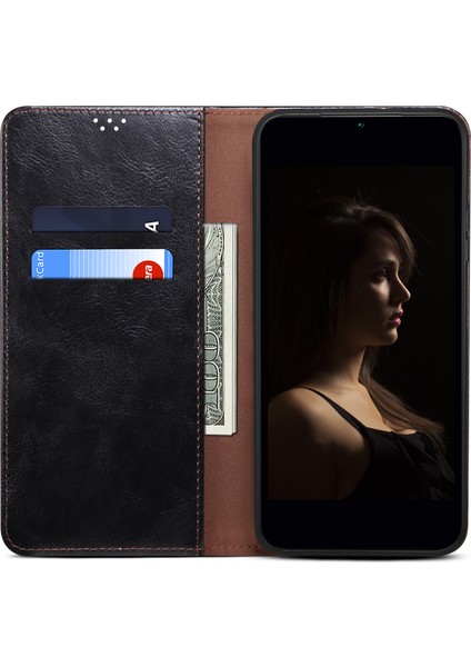 Xiaomi Poco F5 Pro 5g/redmi K60 Pro 5G/K60 5g Mumsu Çılgın At Doku Doku Koruyucu Pu Deri Folyo Flip Telefon Kapak Black Için Manyetik Otomatik Emici Telefon Kasası (Yurt Dışından)