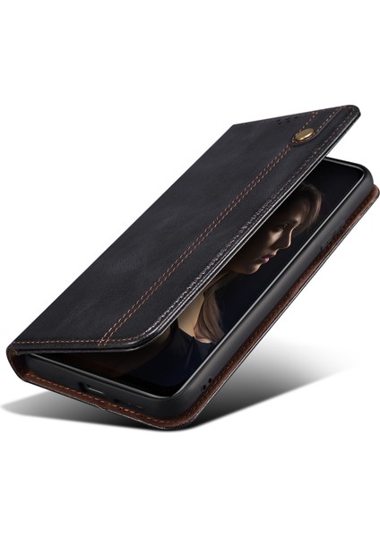 Xiaomi Poco F5 Pro 5g/redmi K60 Pro 5G/K60 5g Mumsu Çılgın At Doku Doku Koruyucu Pu Deri Folyo Flip Telefon Kapak Black Için Manyetik Otomatik Emici Telefon Kasası (Yurt Dışından)