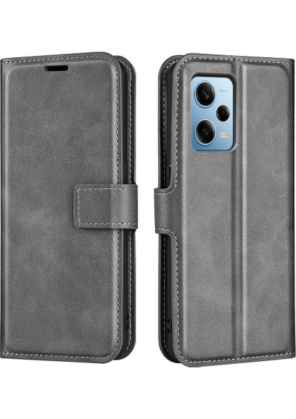 Xiaomi Redmi Için Note 12 Pro 5g/note 12 Pro Speed ​​5g/poco X5 Pro 5g Cep Telefonu Kılıf Buzağı Doku Stand Cüzdan Flip Kapak Grey (Yurt Dışından)