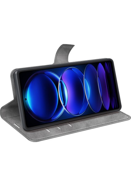 Xiaomi Redmi Için Note 12 Pro 5g/note 12 Pro Speed ​​5g/poco X5 Pro 5g Cep Telefonu Kılıf Buzağı Doku Stand Cüzdan Flip Kapak Grey (Yurt Dışından) modelleri