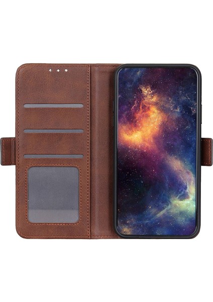 Xiaomi Için Poco C55 4g/redmi 11A 4G/12C 4g Cowhide Doku Deri Kapak Cüzdan Stand Telefon Kahverengi (Yurt Dışından)