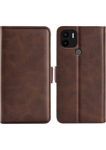 Xiaomi Için Redmi A1+ 4g/a2+ 4g/poco C50 4g Buzağı Doku Standı Pu Pu Deri Deri Çift Manyetik Toka Cüzdan Damla Geçirmez Telefon Kapak-Kahverengi (Yurt Dışından)