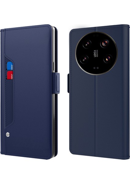 Xiaomi 13 Ultra Flip Cep Telefonu Kapağı Manyetik Pu Deri Katlama Stand Kartı Yuvası Telefon Kılıfı Ayna Mavisi (Yurt Dışından)