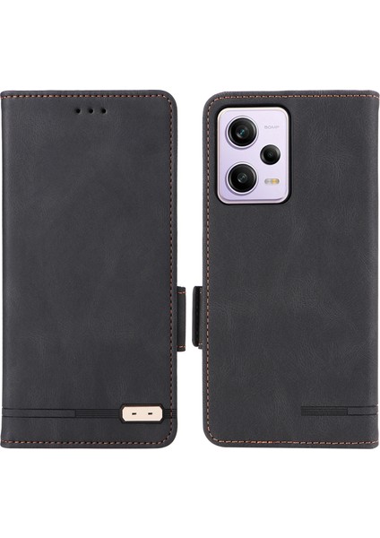 Xiaomi Redmi Için Note 12 Pro 5g/note 12 Pro Hız 5g/poco X5 Pro 5g Pu Derek Anti Dalgalı Kılıf Donanım Dekoru Çift Manyetik Toka Cüzdan Stand Telefon Kapağı Black (Yurt Dışından)