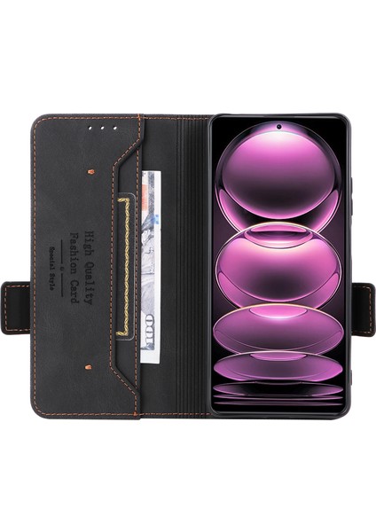 Xiaomi Redmi Için Note 12 Pro 5g/note 12 Pro Hız 5g/poco X5 Pro 5g Pu Derek Anti Dalgalı Kılıf Donanım Dekoru Çift Manyetik Toka Cüzdan Stand Telefon Kapağı Black (Yurt Dışından) fiyatları