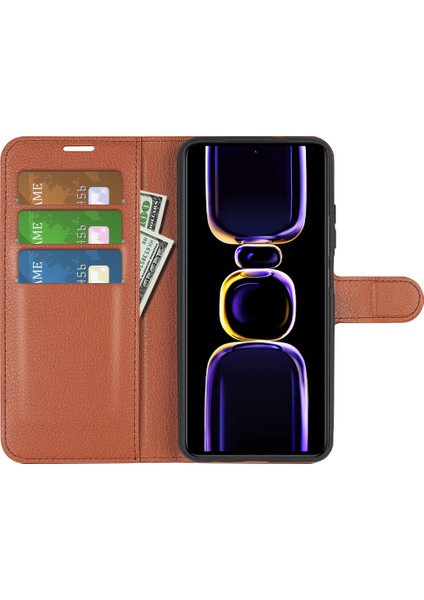 Xiaomi Poco F5 Pro 5g/redmi K60 Pro 5G/K60 5g Litchi Doku Pu Deri Cüzdan Şok Geçirmez Telefon Kapak-Kahverengi (Yurt Dışından) modelleri