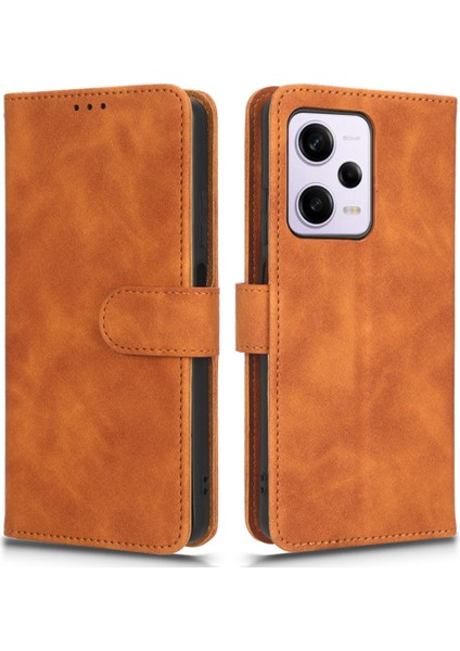 Xiaomi Redmi Için Note 12 Pro 5g/note 12 Pro Speed ​​5g/poco X5 Pro 5g Cilt Touch Hissed Hisset Telefon Kılıf Cüzdan Stand Flip Shockproof Pu Deri+Tpu Kapak-Kahverengi (Yurt Dışından)