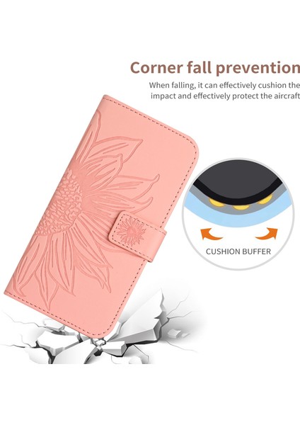 Xiaomi Için Redmi Note 12 4g HT04 Ayçiçeği Desen Stand Kapak Deri Cüzdanlı Telefon Kılıfı Omuz Kayış Işık Pembesi (Yurt Dışından)