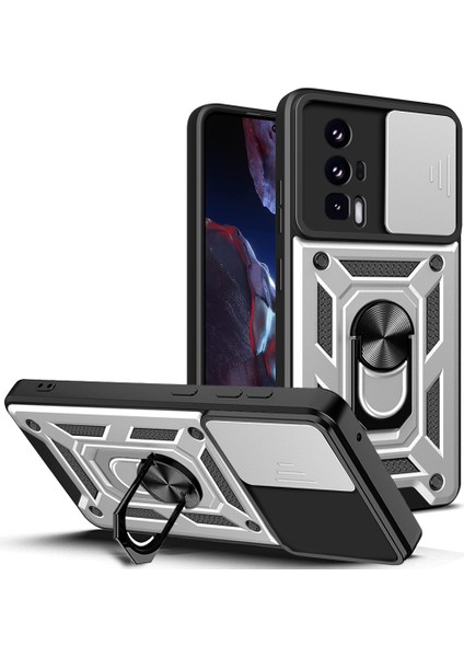 Xiaomi Poco F5 Pro 5g/redmi K60 5G/K60 Pro 5g Kamera Lens Slayt Tasarım Pc+Tpu Kickstand Cover Silver (Yurt Dışından)