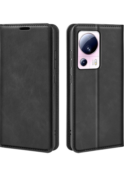 Xiaomi 13 Lite/civi 2 5g Cilt Deri Deri Cüzdan Telefon Kılıfı Flip Stand Koruyucu Kapak Black (Yurt Dışından)