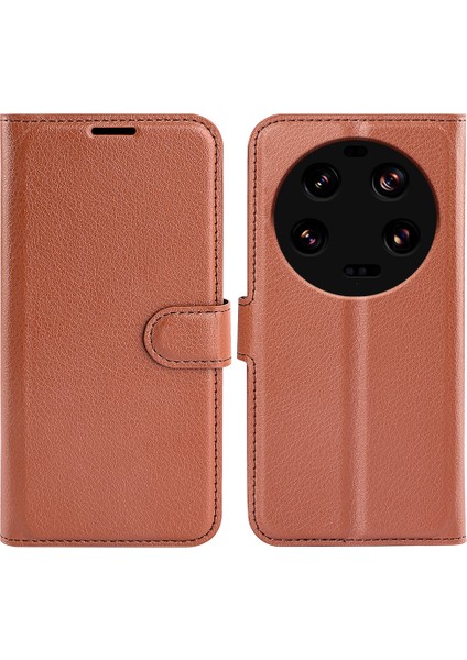 Xiaomi Için Stand Kılıfı 13 Ultra Kazık Kanıtı Litchi Doku Cüzdan Folio Flip Pu Deri Telefon Kapak Kahverengi (Yurt Dışından)