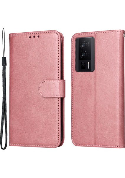 Xiaomi Için Poco F5 Pro 5g/redmi K60 Pro 5G/K60 5g Deri Şok Geçirmez Telefon Kasası Buzağı Doku Stand Cüzdan Akıllı Telefon Kapak Pembe (Yurt Dışından)