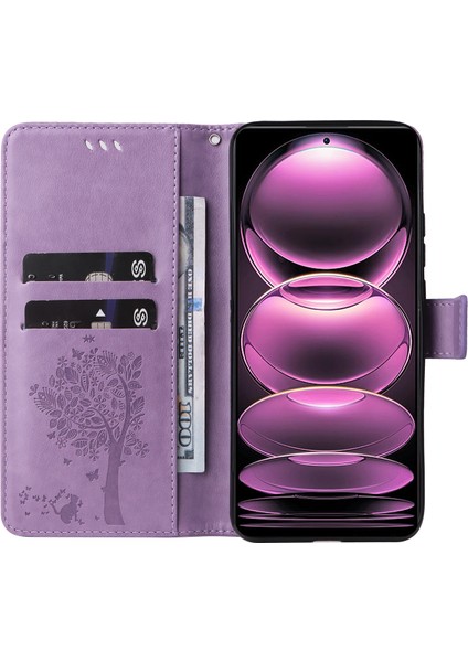 Xiaomi Redmi Için Telefon Kılıfı Not 12 Pro 5g/note 12 Pro Speed ​​5g/poco X5 Pro 5g Deri Cüzdan Stand Kapağı Strap-Light Mor ile Baskılı Kedi Ağacı (Yurt Dışından) fiyatları