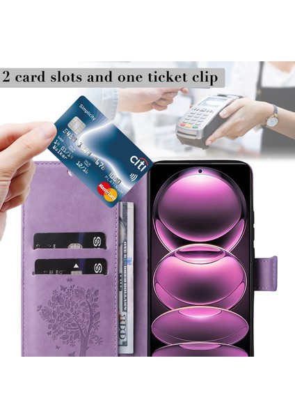 Xiaomi Redmi Için Telefon Kılıfı Not 12 Pro 5g/note 12 Pro Speed ​​5g/poco X5 Pro 5g Deri Cüzdan Stand Kapağı Strap-Light Mor ile Baskılı Kedi Ağacı (Yurt Dışından) fırsatları