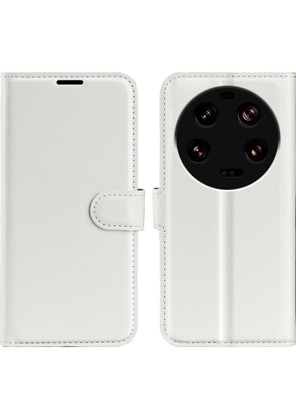 Xiaomi Için Stand Kılıfı 13 Ultra Kazık Kanıtı Litchi Doku Cüzdan Folio Flip Pu Deri Telefon Kapak-Beyaz (Yurt Dışından)