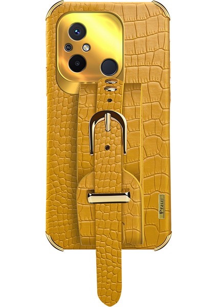 Xiaomi Redmi 12C 4g Bileklik Kickstand Telefon Kasası Elektrokodil Doku Deri Kaplamalı Tpu Cover-Sarı (Yurt Dışından)