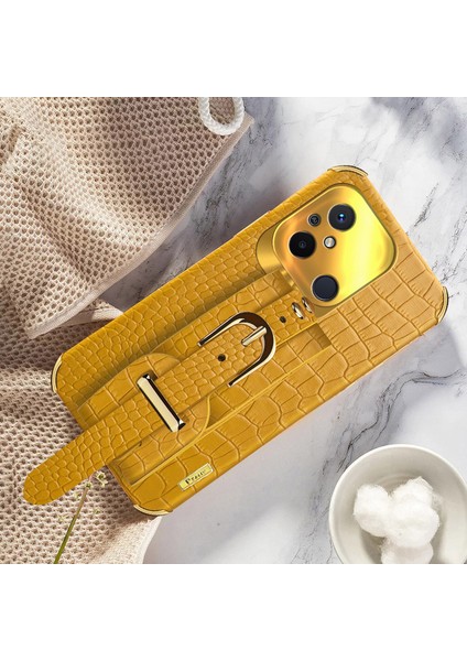 Xiaomi Redmi 12C 4g Bileklik Kickstand Telefon Kasası Elektrokodil Doku Deri Kaplamalı Tpu Cover-Sarı (Yurt Dışından) indirimleri