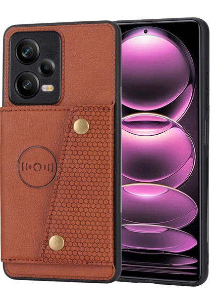Xiaomi Için Poco X5 5g/redmi Note 12 5g (Global)/(Hindistan)/(Çin) Kickstand Telefon Kılıfı Tutucu Pu Deri Kaplamalı Tpu Kapak-Işık Kahverengi (Yurt Dışından)