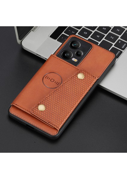 Xiaomi Için Poco X5 5g/redmi Note 12 5g (Global)/(Hindistan)/(Çin) Kickstand Telefon Kılıfı Tutucu Pu Deri Kaplamalı Tpu Kapak-Işık Kahverengi (Yurt Dışından)