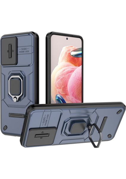 Pc+Tpu Xiaomi Için Redmi Note 12 4g, Telefon Kılıfı Slayt Lens Koruma Kickstand Cover-Blue (Yurt Dışından)