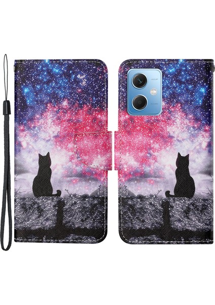Xiaomi Için Redmi Note 12 5g (Global)/(Hindistan)/(Çin)/poco X5 5g Pu Deri Desen Baskı Telefon Kılıfı Stand-Starry Gökyüzü/kedi (Yurt Dışından)