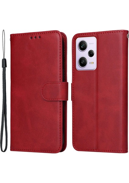 Xiaomi Redmi Için Note 12 Pro 5g /note 12 Pro Speed ​​5g /poco X5 Pro 5g Buzağı Dokusu Pu Deri Kılıf Stand Cüzdan Telefon Koruyucu Kapak Kayış Kırmızısı (Yurt Dışından)