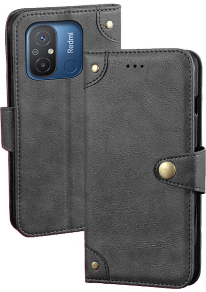 Xiaomi Redmi Için 12C 4g Damla Geçirmez Telefon Kılıfı Ince Doku Tpu+Pu Deri Cüzdan Stand Anti-Çizelge Cep Telefonu Kapak Black (Yurt Dışından)