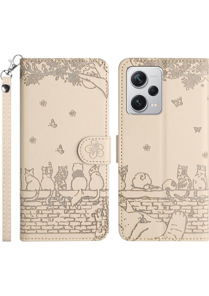 Xiaomi Redmi Için Note 12 Pro 5g/12 Pro Speed ​​5g/poco X5 Pro 5g Baskılı Pu Deri Telefon Kılıfı Cüzdan Stand Kapağı Strap-Apricot (Yurt Dışından)