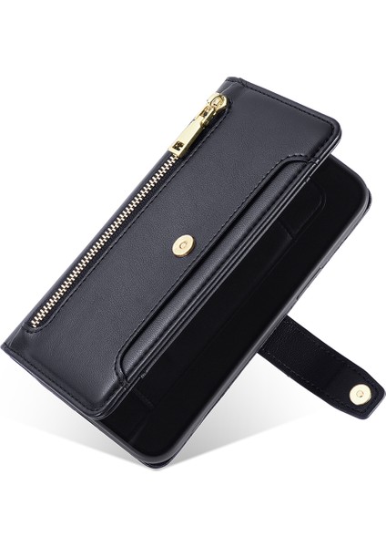 Xiaomi Redmi Için Note 12 Pro Speed ​​5g /note 12 Pro 5g /poco X5 Pro 5g Fermuarı Cep Telefonu Stand Kılıf Kart Kartı Yuvaları Deri Telefon Kapağı Straps-Black (Yurt Dışından) fiyatları