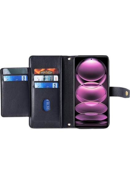 Xiaomi Redmi Için Note 12 Pro Speed ​​5g /note 12 Pro 5g /poco X5 Pro 5g Fermuarı Cep Telefonu Stand Kılıf Kart Kartı Yuvaları Deri Telefon Kapağı Straps-Black (Yurt Dışından) fırsatları