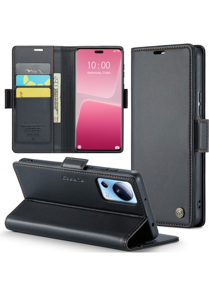 Xiaomi 13 Lite/civi 2 5g Anti-Çizelge Telefon Kılıfı Rfıd Engelleme Pu Deri Flip Cover-Black (Yurt Dışından)